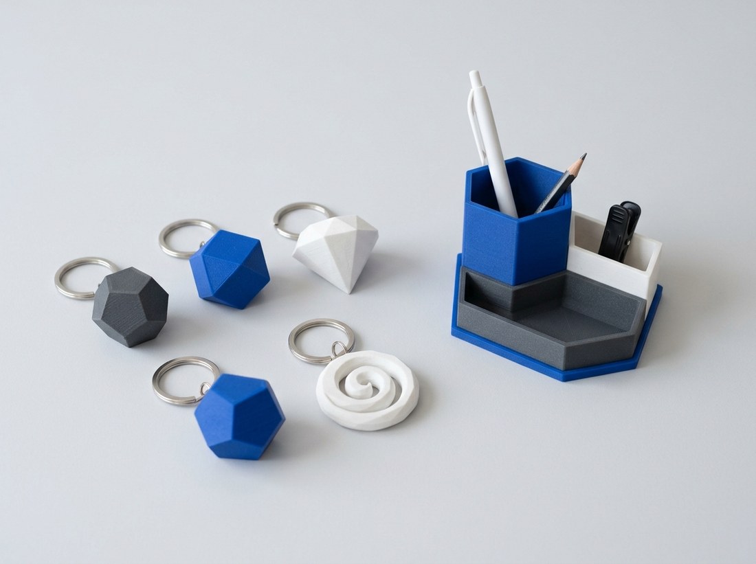 Chaveiros e porta-canetas personalizados impressos em 3D
