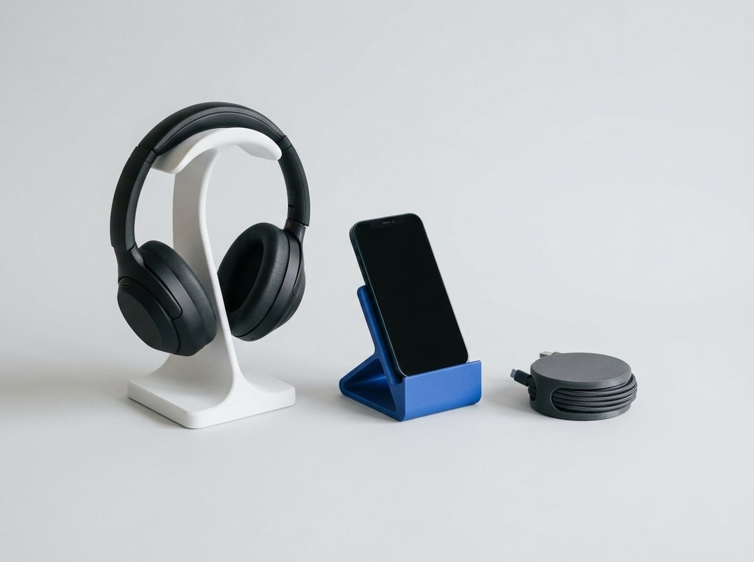 Suporte de fone, suporte de celular e organizador de cabos impressos em 3D